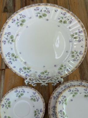 Vintage Mikasa Petite Bone French Violets Dinnerware Seven Pieces